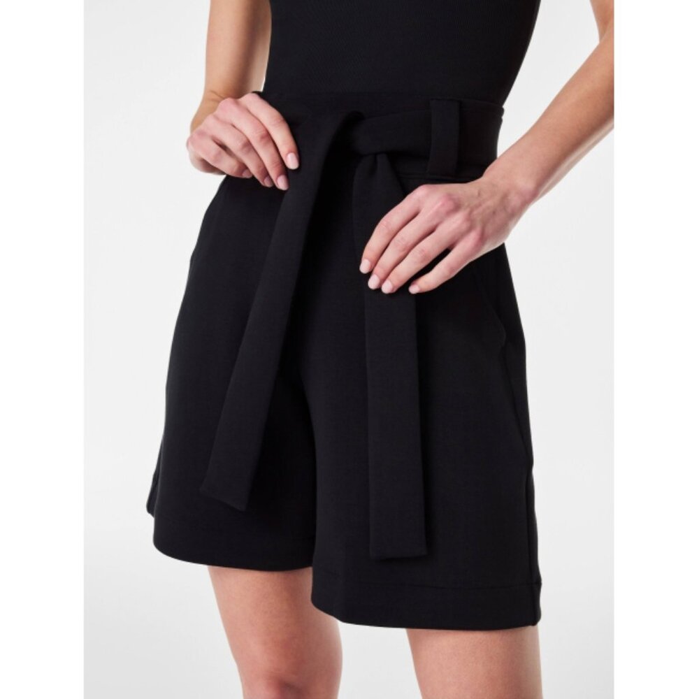 Spanx AirEssentials Bermuda Shorts Very Black High-Rise Waist Tie-Waist Belted S